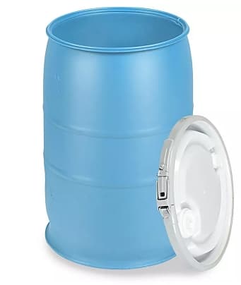 Plastic Drum with Lid - 30 Gallon, Open Top, Blue